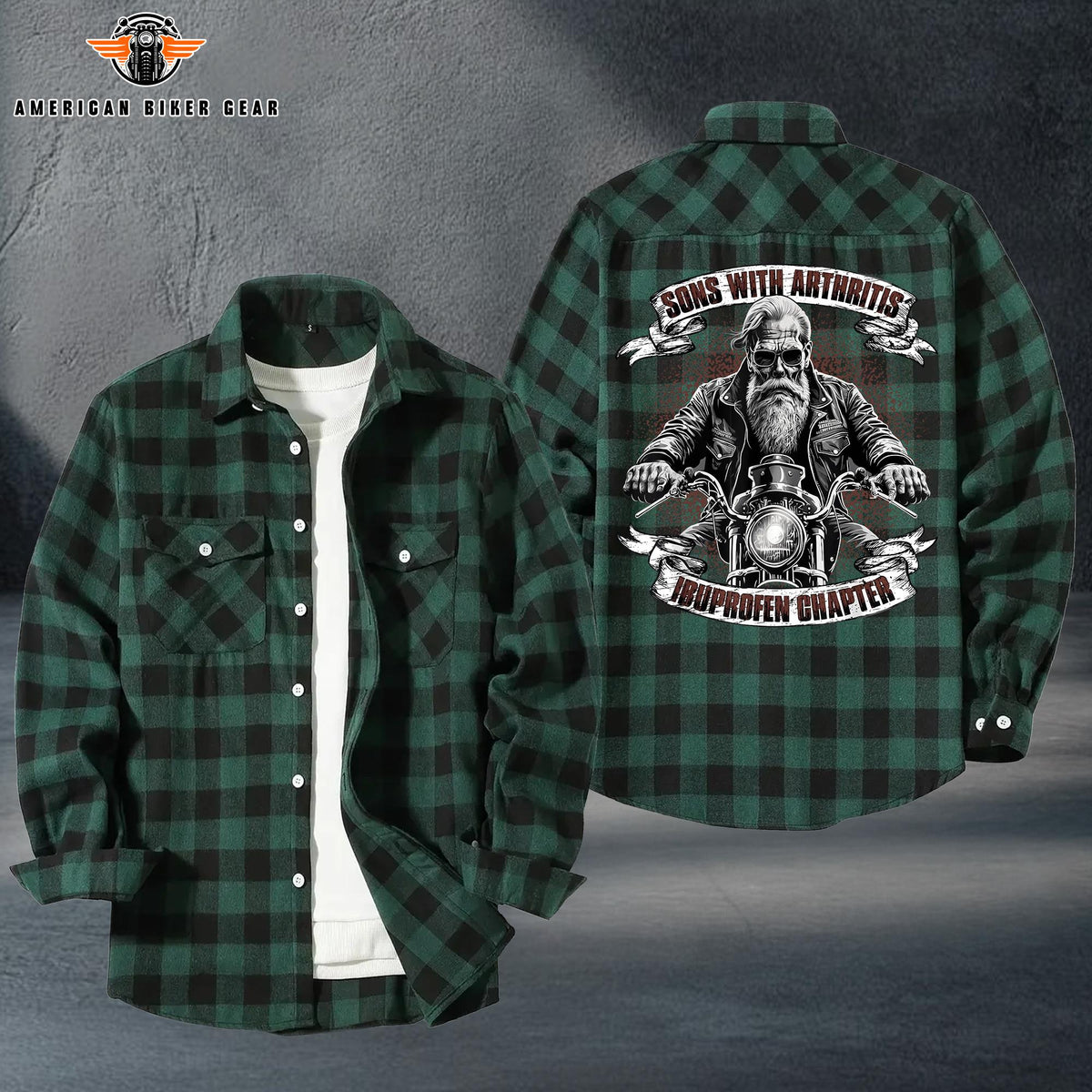 Funny Biker Plaid Casual Flannel Long Sleeve Shirt TP17