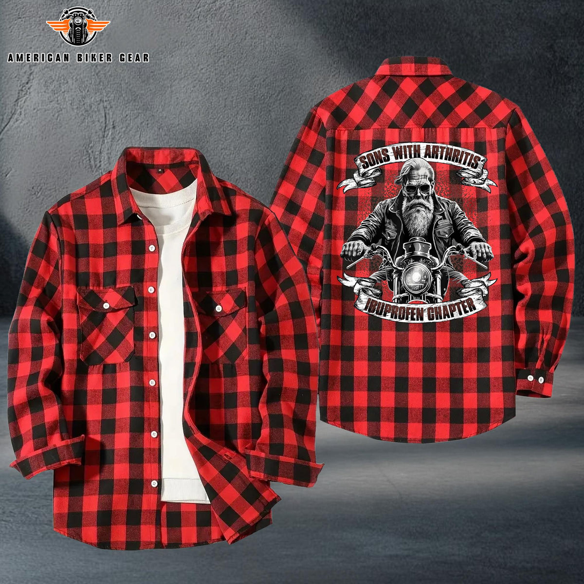 Funny Biker Plaid Casual Flannel Long Sleeve Shirt TP17
