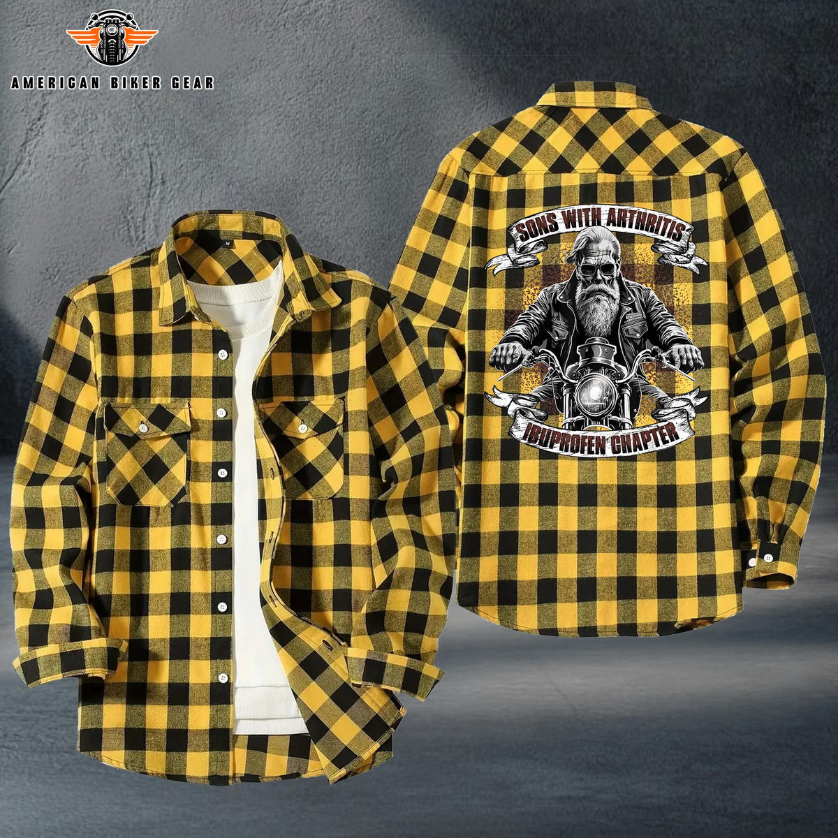 Funny Biker Plaid Casual Flannel Long Sleeve Shirt TP17