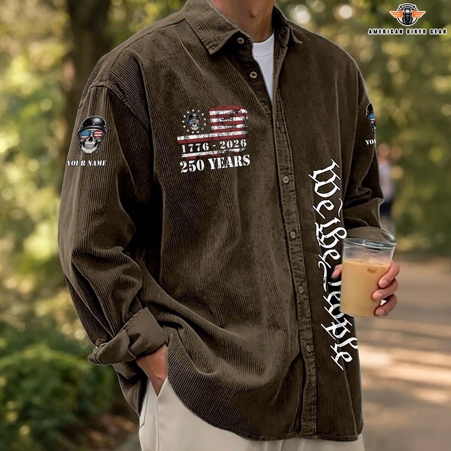 USA 250th Anniversary Biker Personalized Corduroy Shirt Button Long Sleeves TP01
