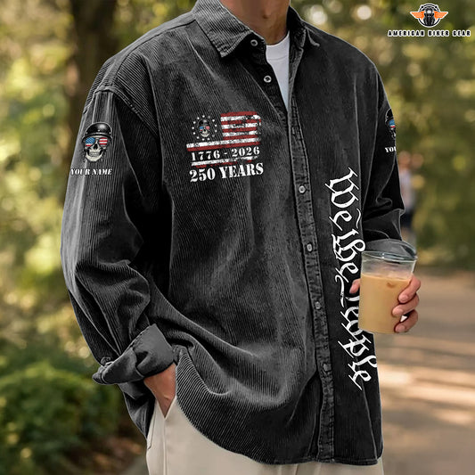 USA 250th Anniversary Biker Personalized Corduroy Shirt Button Long Sleeves TP01