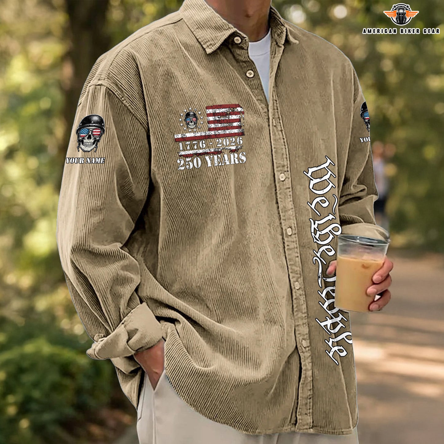 USA 250th Anniversary Biker Personalized Corduroy Shirt Button Long Sleeves TP01