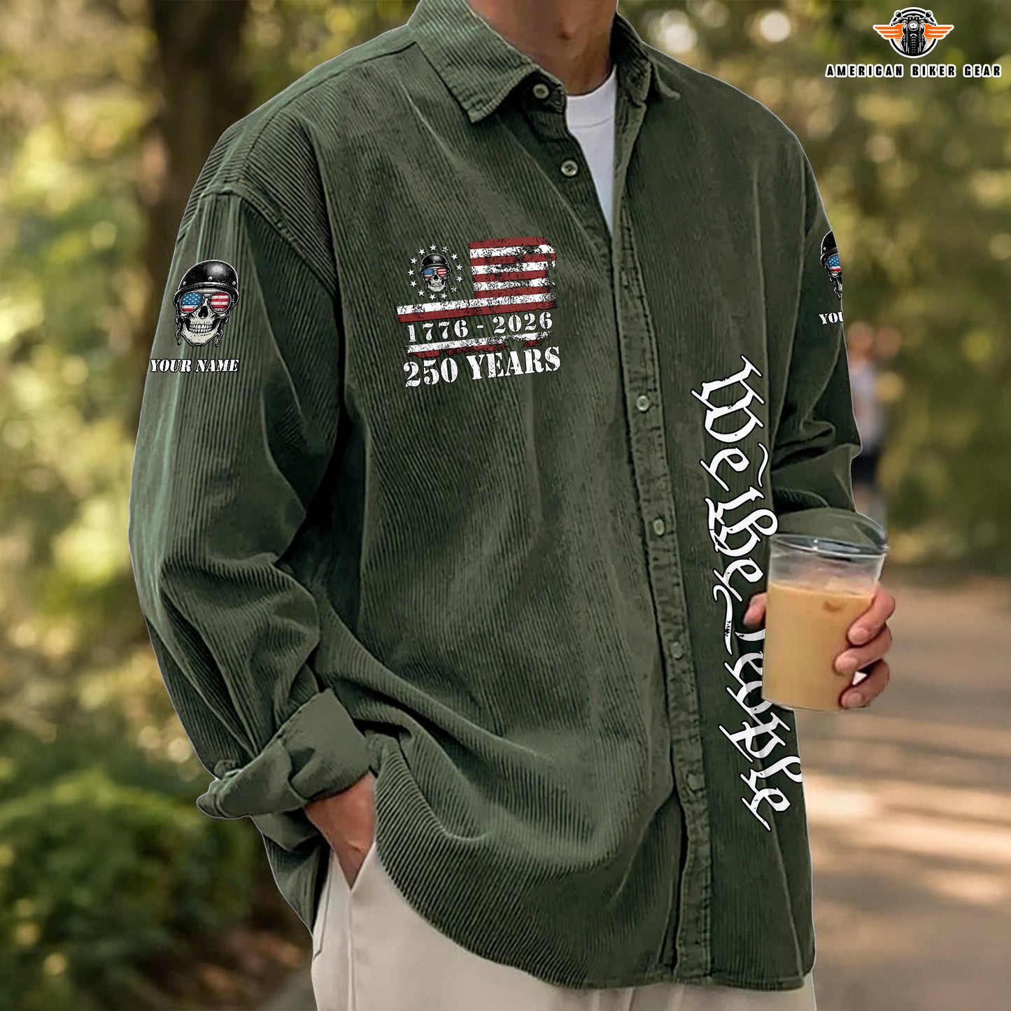 USA 250th Anniversary Biker Personalized Corduroy Shirt Button Long Sleeves TP01