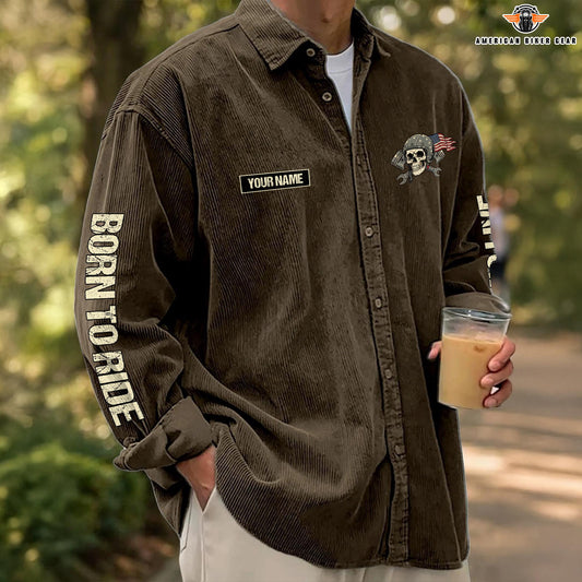 Biker Personalized Corduroy Shirt Button Long Sleeves TP02