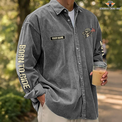 Biker Personalized Corduroy Shirt Button Long Sleeves TP02