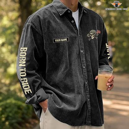 Biker Personalized Corduroy Shirt Button Long Sleeves TP02
