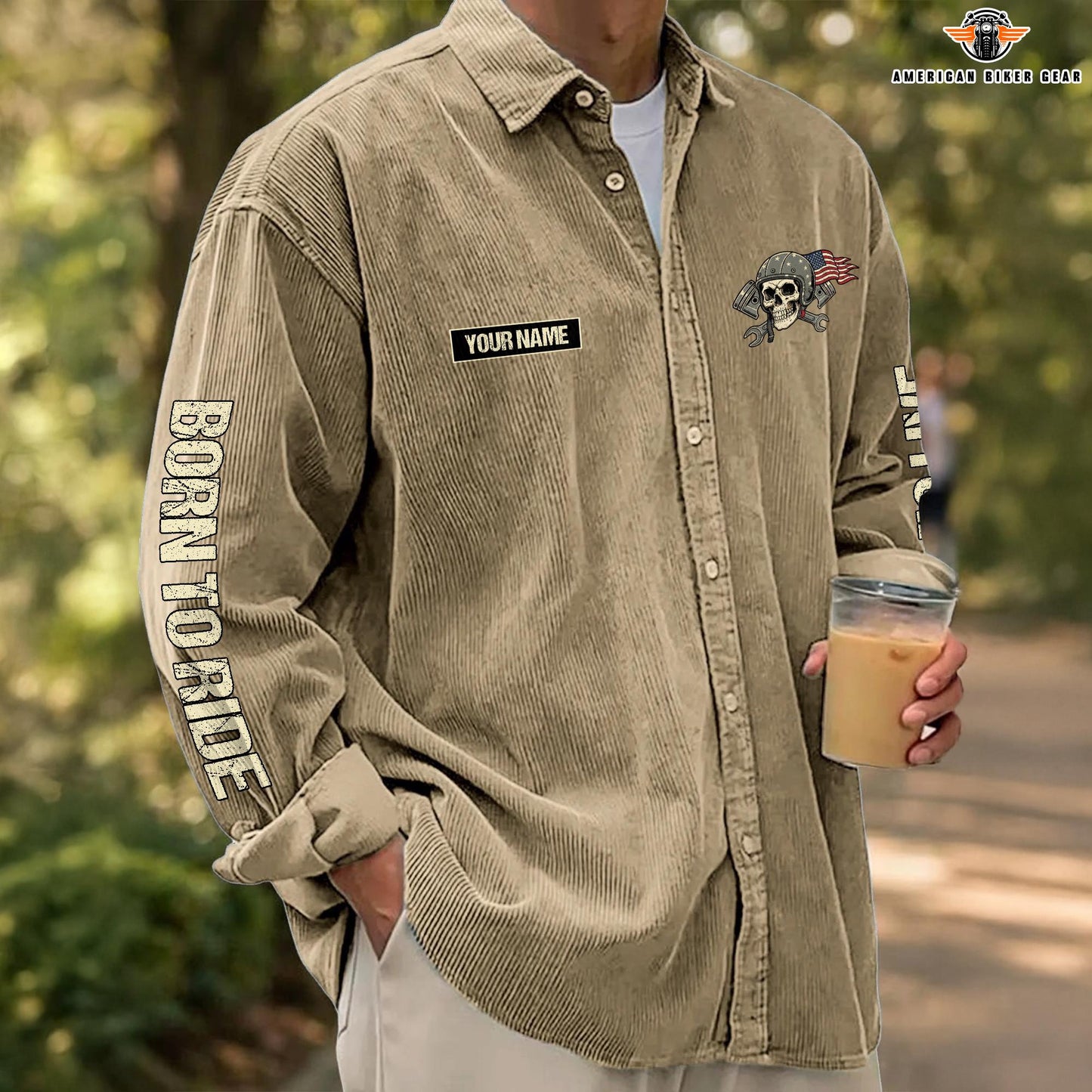 Biker Personalized Corduroy Shirt Button Long Sleeves TP02
