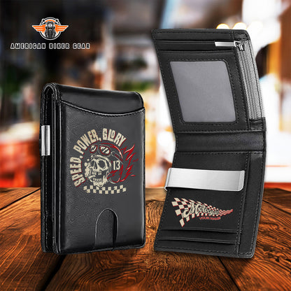 Biker Personalized Leather Money Clip Slim Wallet TP04
