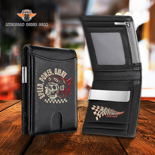 Biker Personalized Leather Money Clip Slim Wallet TP04