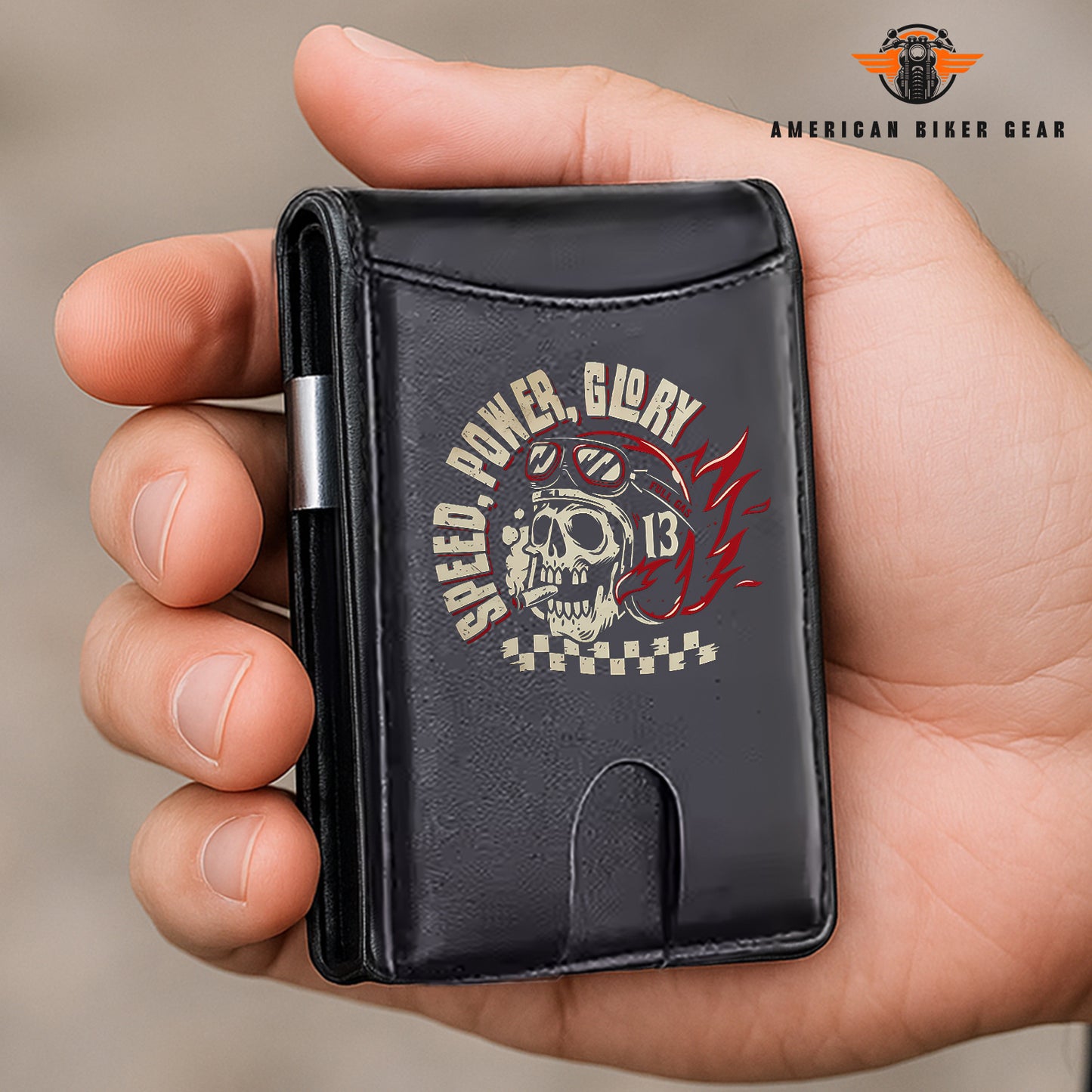 Biker Personalized Leather Money Clip Slim Wallet TP04