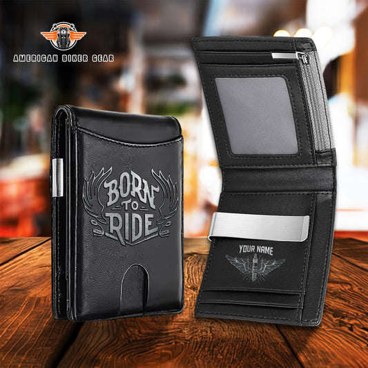 Biker Personalized Leather Money Clip Slim Wallet TP05