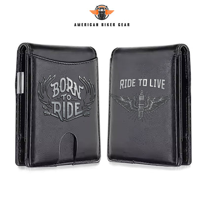 Biker Personalized Leather Money Clip Slim Wallet TP05