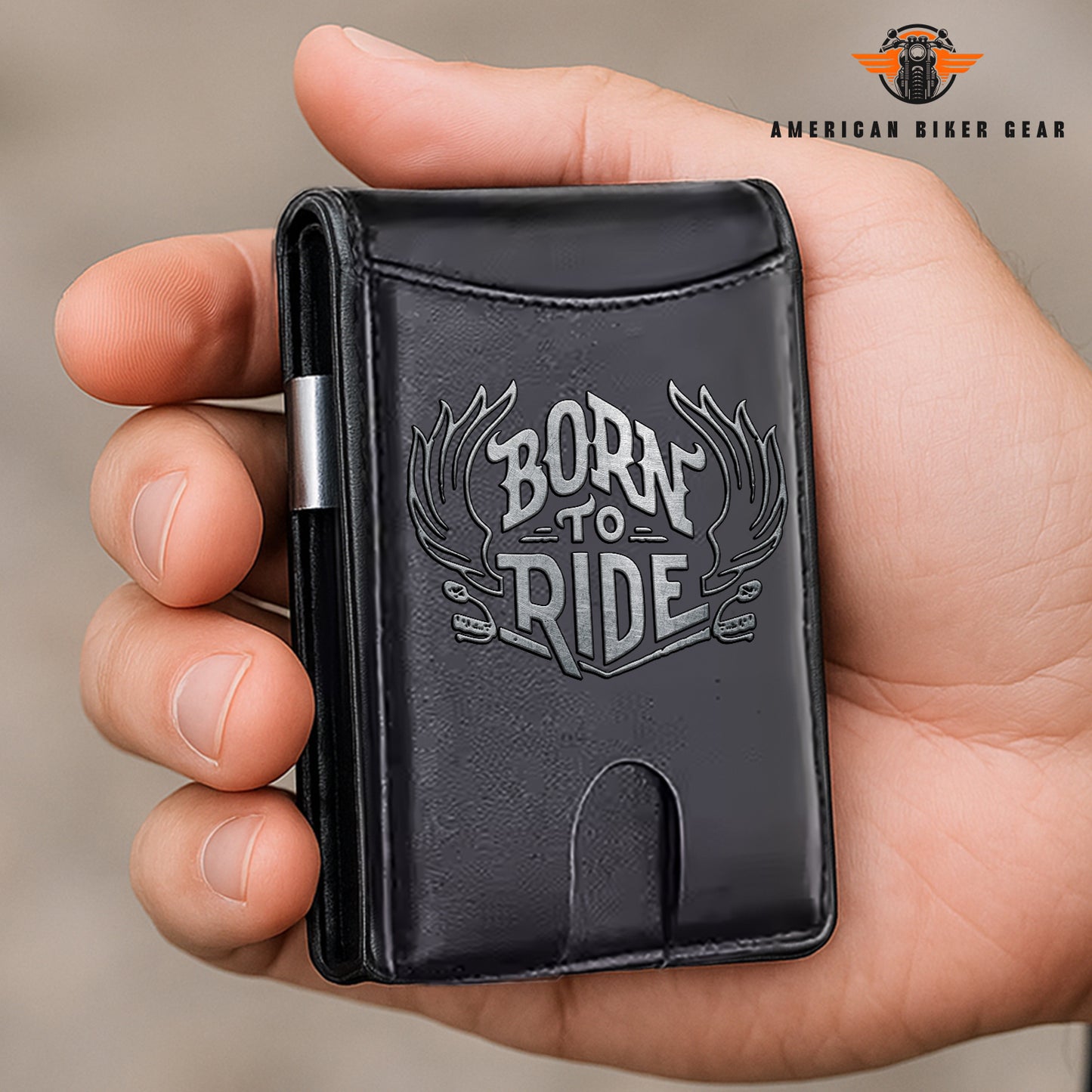 Biker Personalized Leather Money Clip Slim Wallet TP05