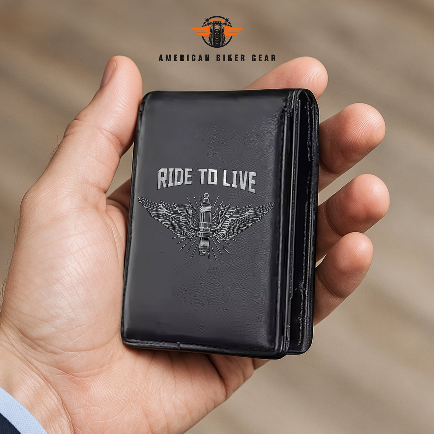 Biker Personalized Leather Money Clip Slim Wallet TP05