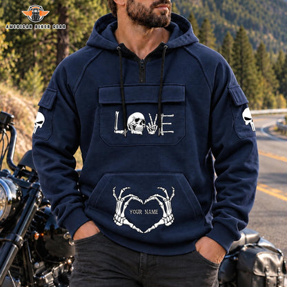 Skeleton Love Personalized Men's Half Zip Hoodie with Arm Pockets Front TP07