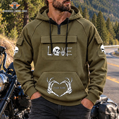 Skeleton Love Personalized Men's Half Zip Hoodie with Arm Pockets Front TP07