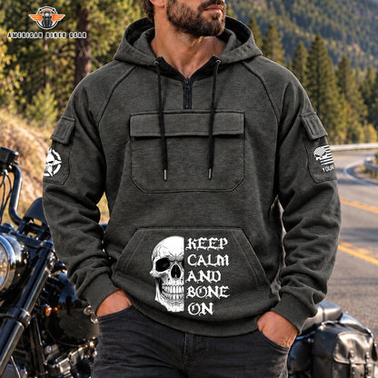 Keep Calm & Bone On Personalized Men's Half Zip Hoodie with Arm Pockets Front TP08