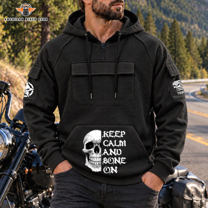 Keep Calm & Bone On Personalized Men's Half Zip Hoodie with Arm Pockets Front TP08