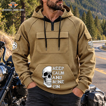 Keep Calm & Bone On Personalized Men's Half Zip Hoodie with Arm Pockets Front TP08