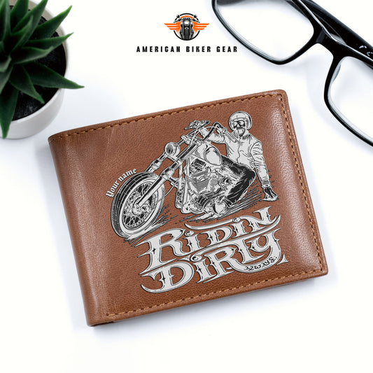 Biker Personalized Men’s Leather Bifold Wallet TP06