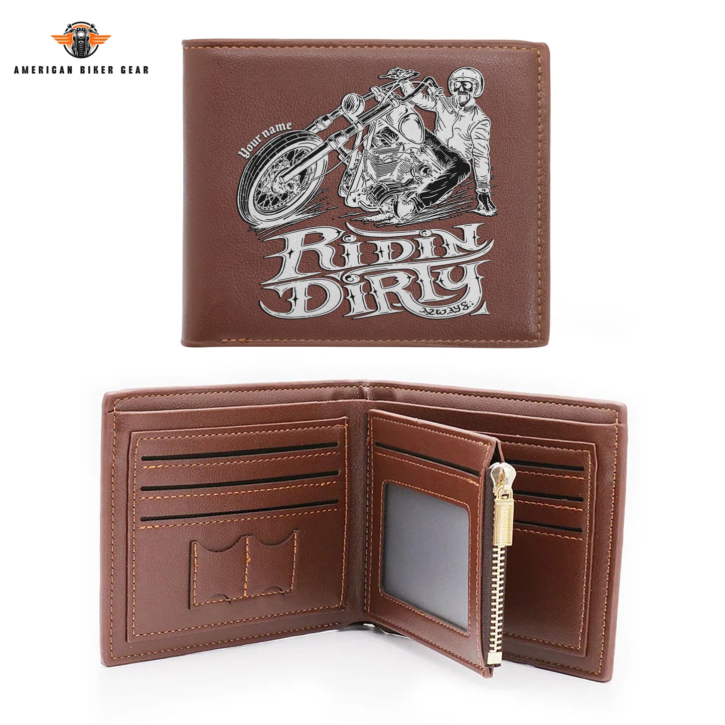 Biker Personalized Men’s Leather Bifold Wallet TP06