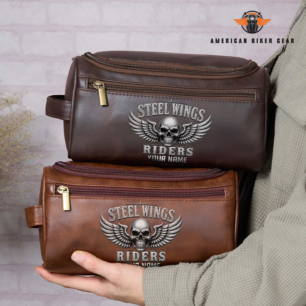 Biker Personalized Leather Toiletry Bag TP01