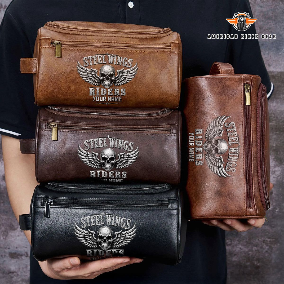 Biker Personalized Leather Toiletry Bag TP01