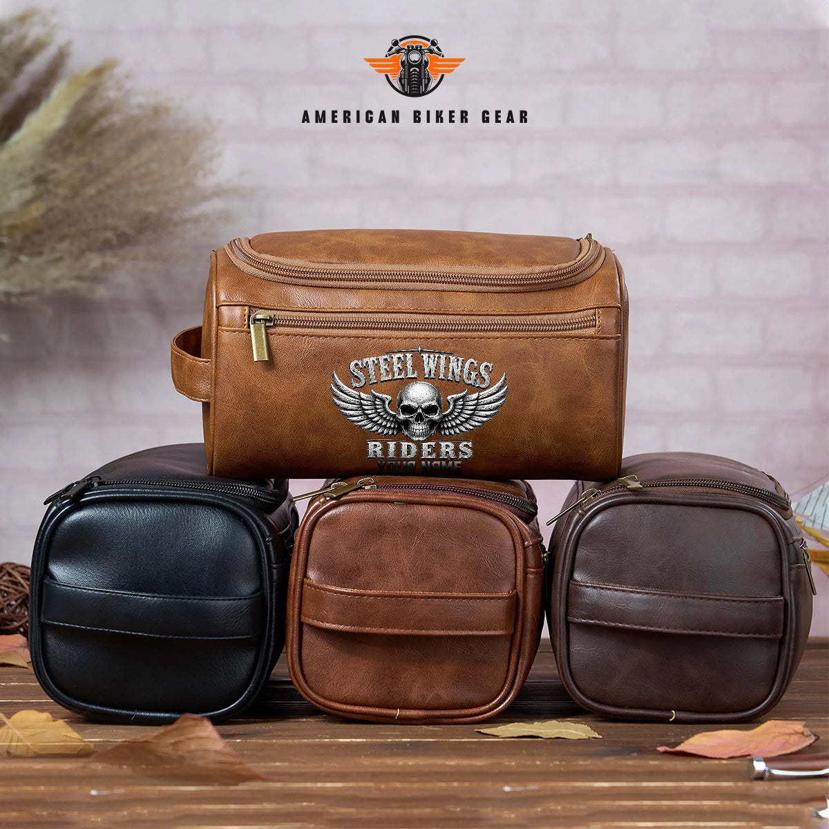 Biker Personalized Leather Toiletry Bag TP01