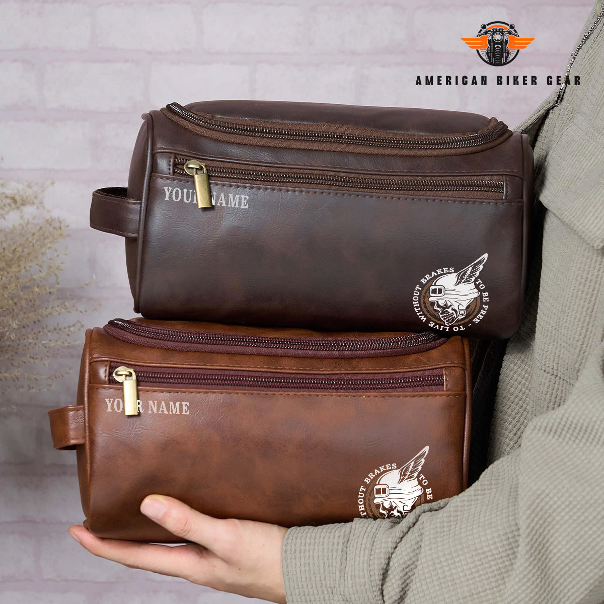 Biker Personalized Leather Toiletry Bag TP02