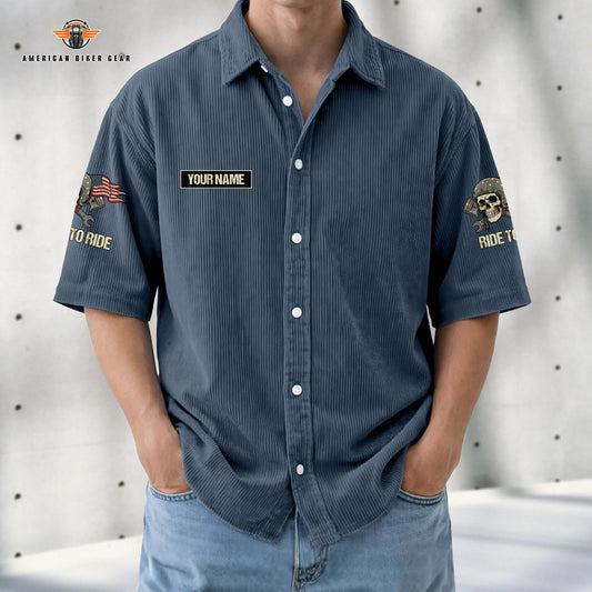 Biker Personalized Retro Corduroy Button Shirt TP02