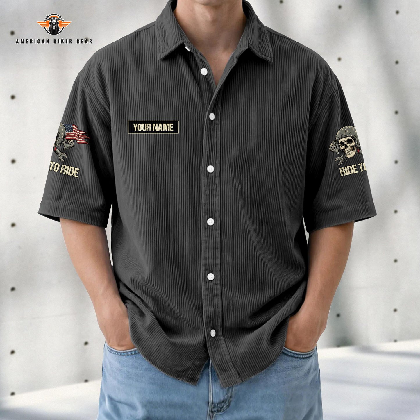 Biker Personalized Retro Corduroy Button Shirt TP02