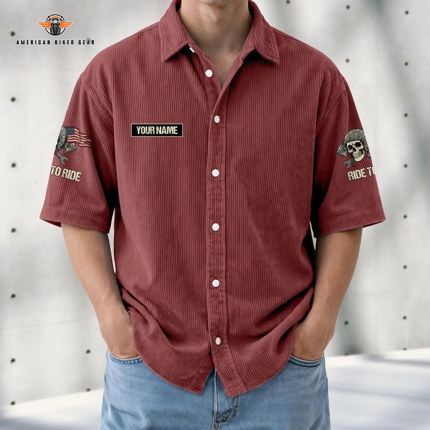 Biker Personalized Retro Corduroy Button Shirt TP02