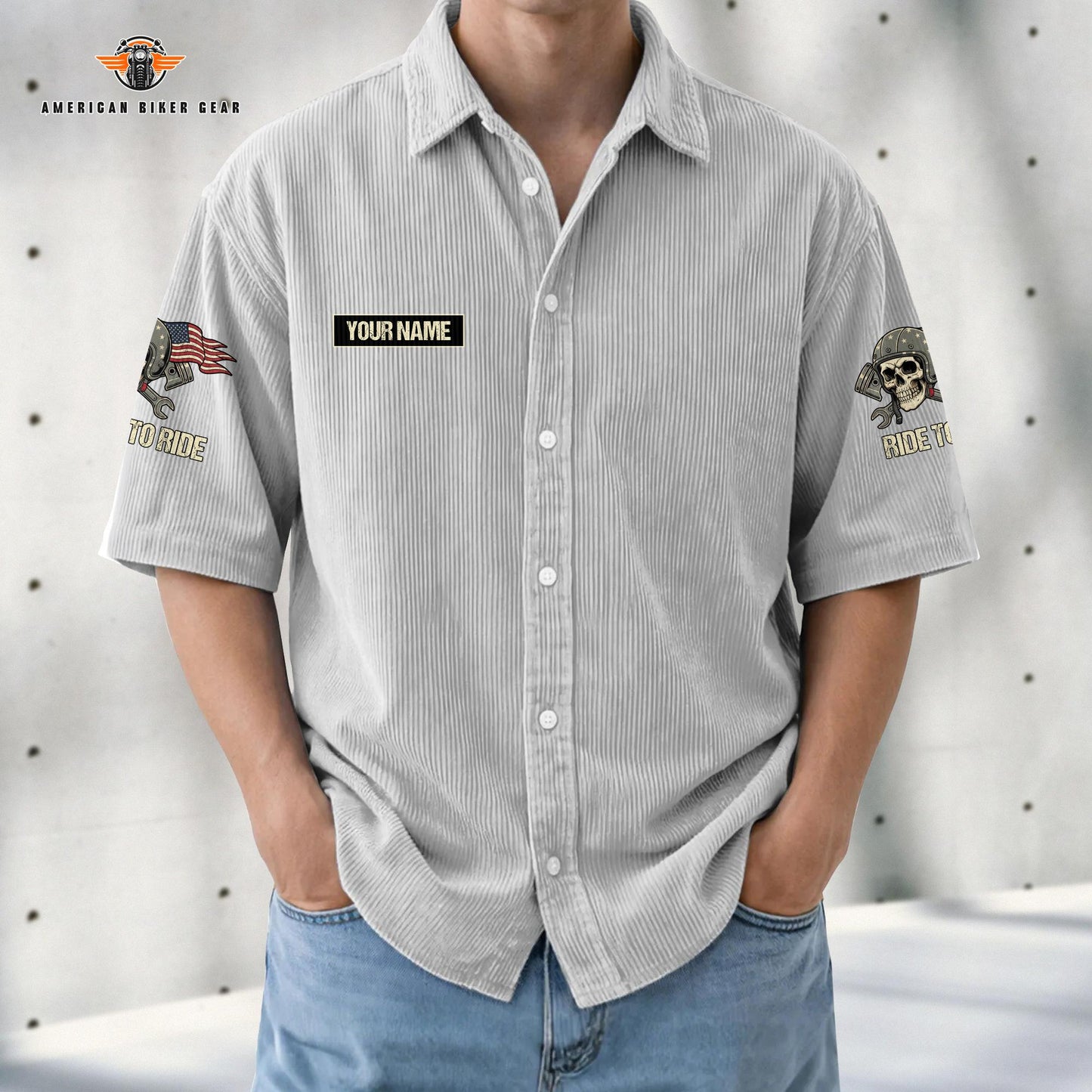 Biker Personalized Retro Corduroy Button Shirt TP02