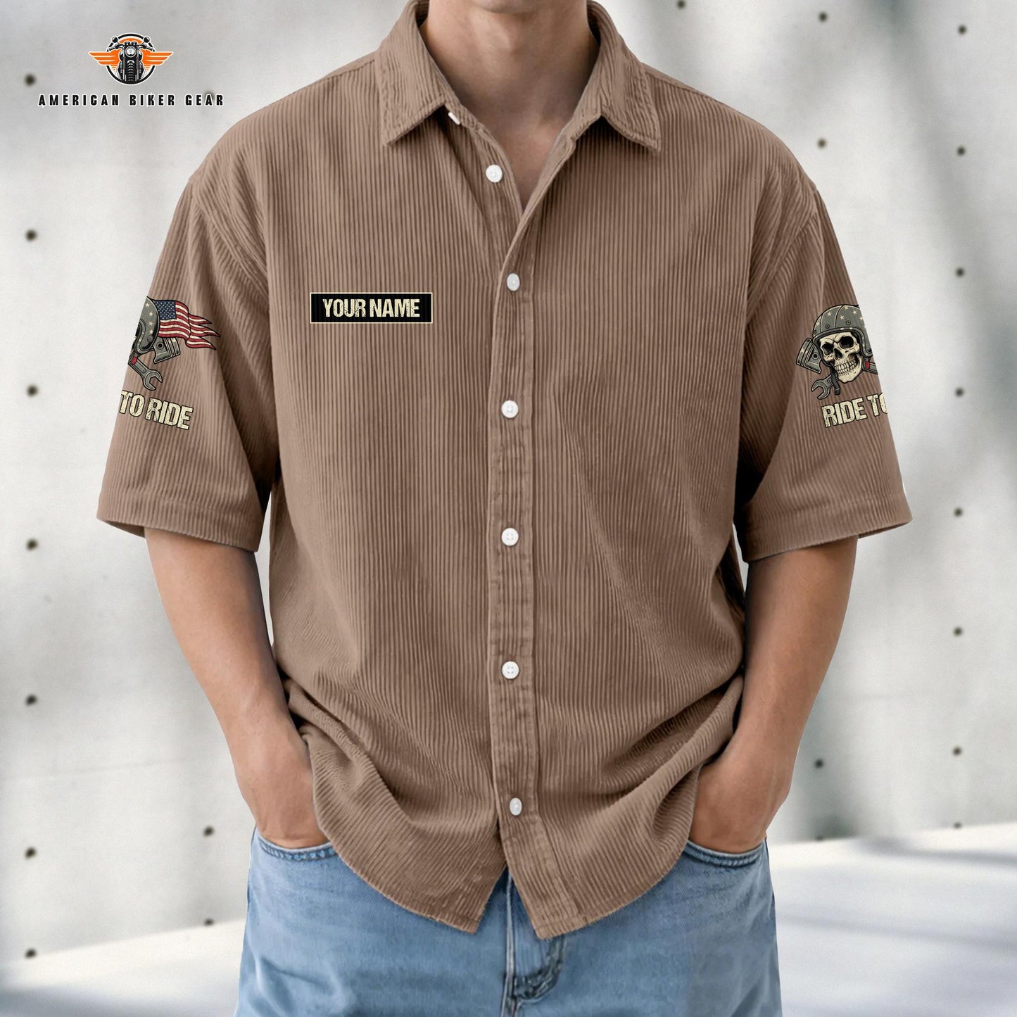 Biker Personalized Retro Corduroy Button Shirt TP02