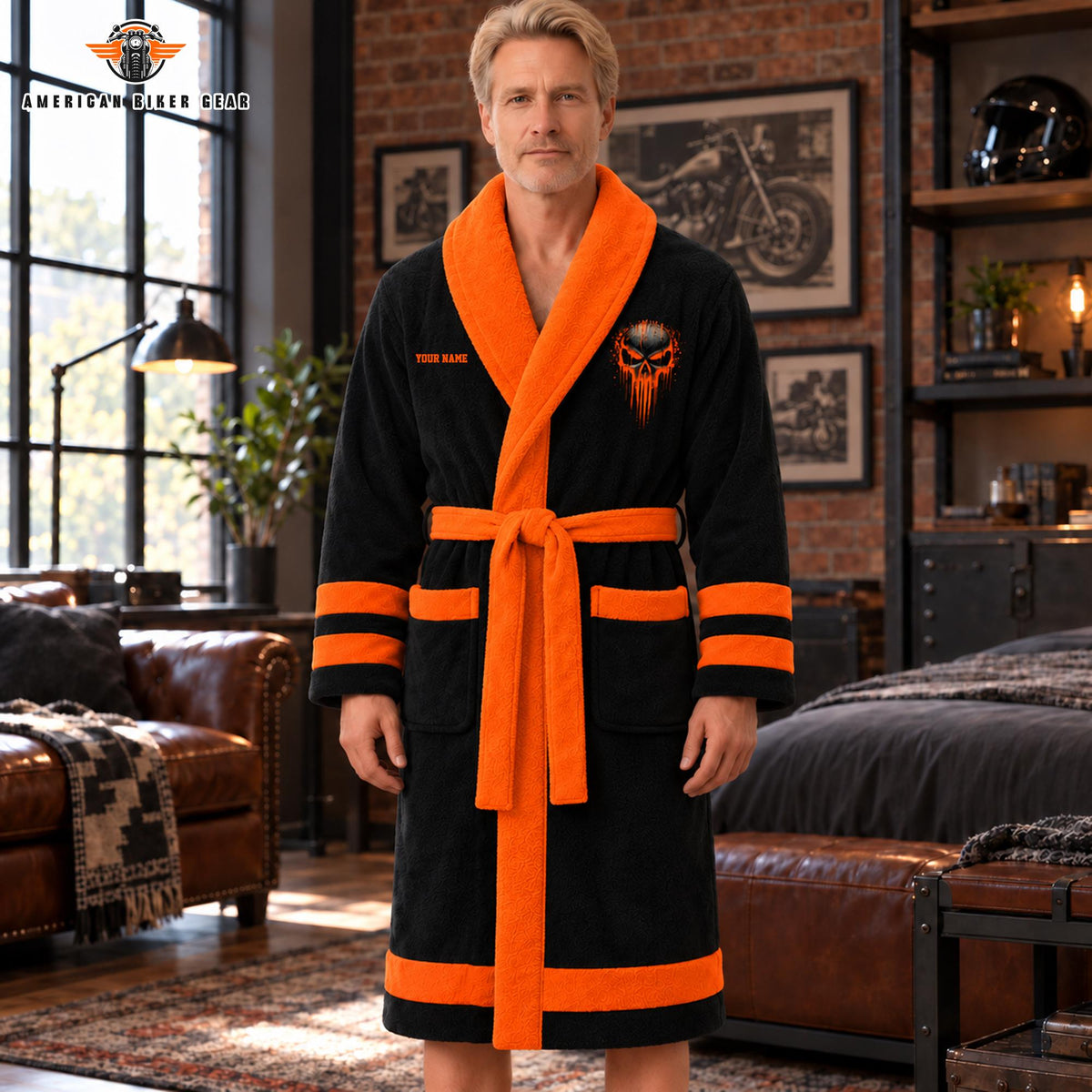 Black & Orange Robe with Skull Personalized Bathrobes TP02