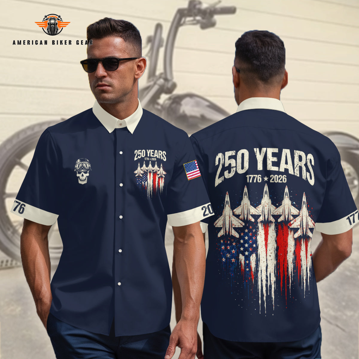 Biker USA 250th Anniversary Personalized Button Shirt GT05