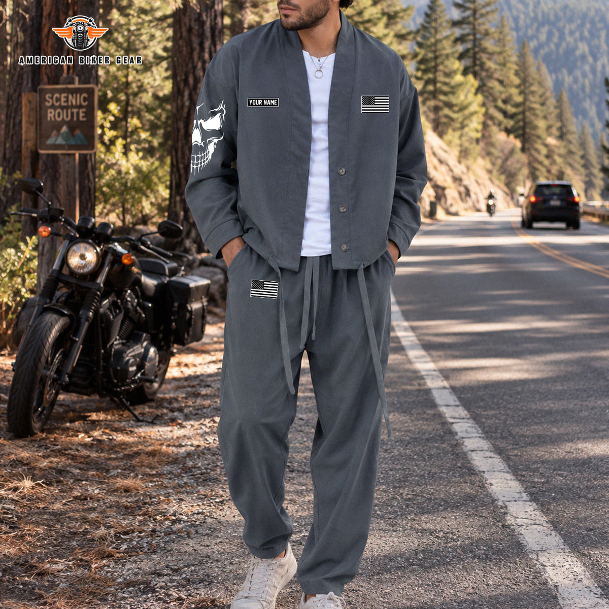 Tactical Skull Print Personalized Combo Men's Cardigan Jacketsand Solid Jogger TP02