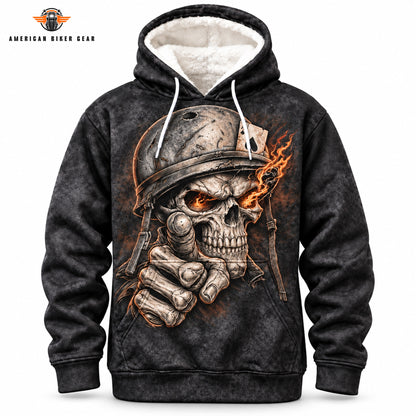 Flaming Skull Military Helmet Heavy Blend Hooded Sweatshirt TP01