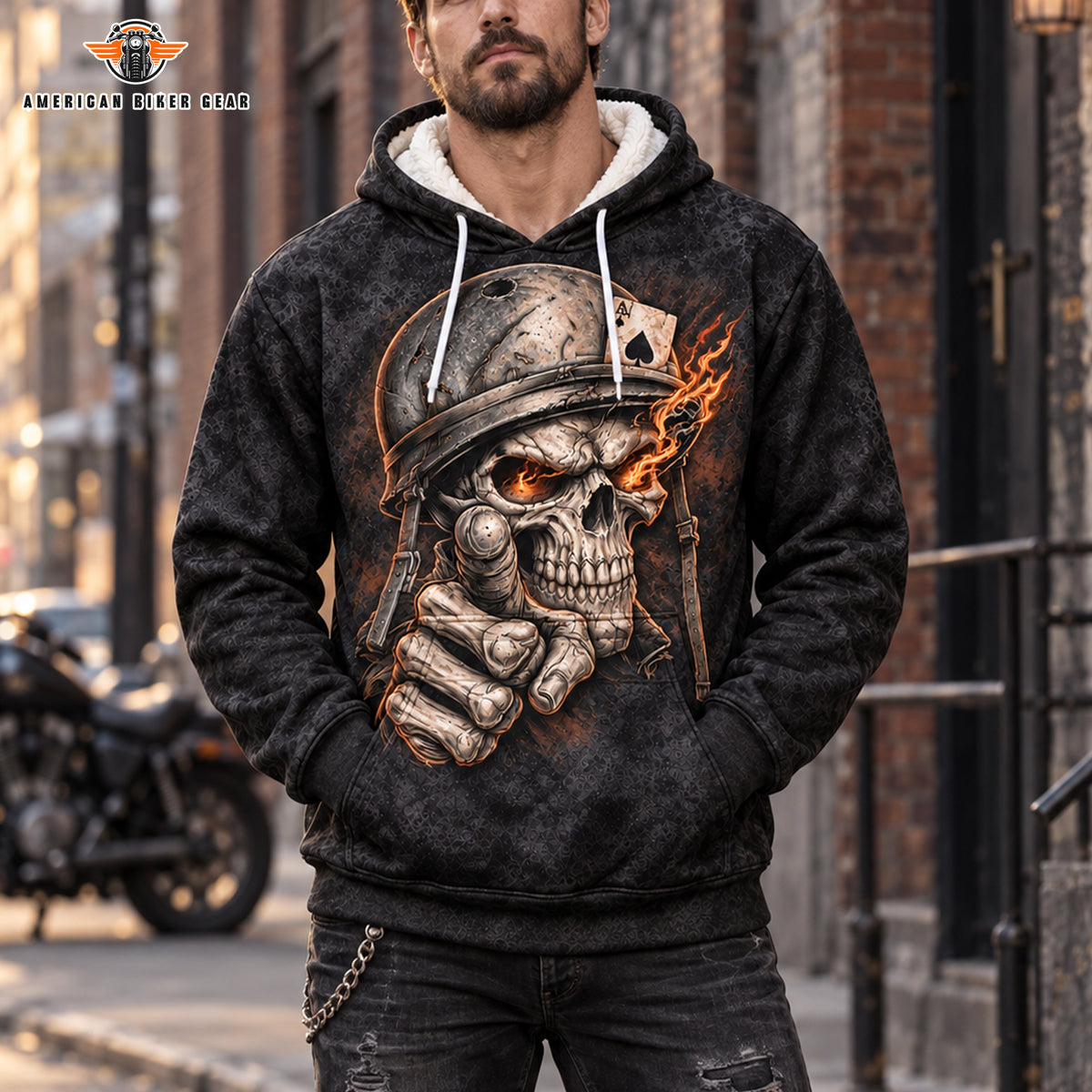 Flaming Skull Military Helmet Heavy Blend Hooded Sweatshirt TP01