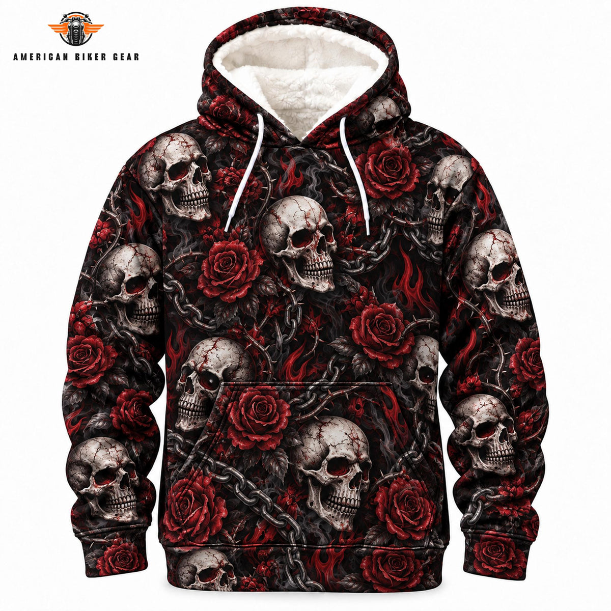 Dark Gothic Skulls and Red Roses Heavy Blend Hooded Sweatshirt TP02
