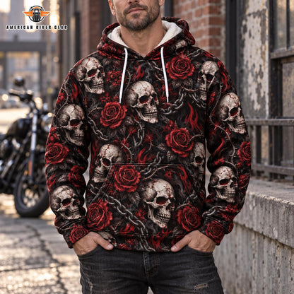 Dark Gothic Skulls and Red Roses Heavy Blend Hooded Sweatshirt TP02