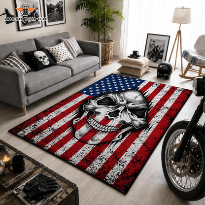 American Flag Skull Faux Cashmere Area Rug TP01