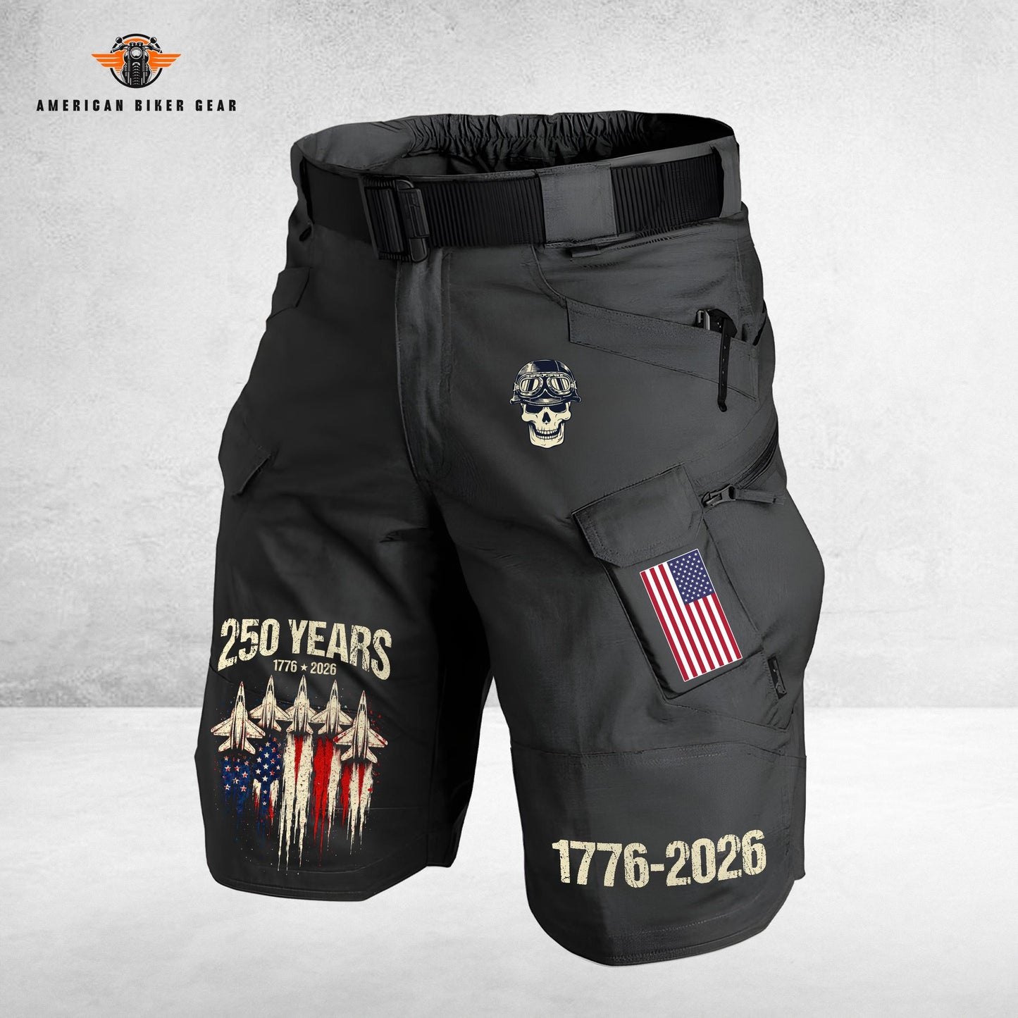 Biker USA 250th Anniversary Personalized Front Pockets Tactical Shorts (Belt Not Included) TP03