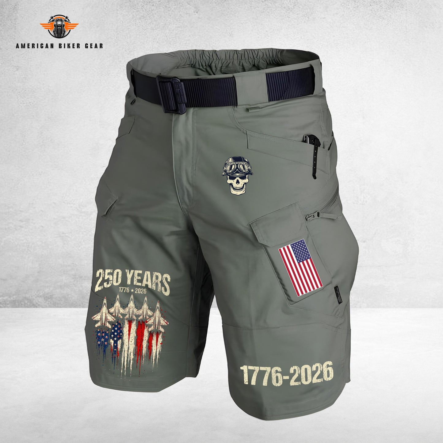Biker USA 250th Anniversary Personalized Front Pockets Tactical Shorts (Belt Not Included) TP03