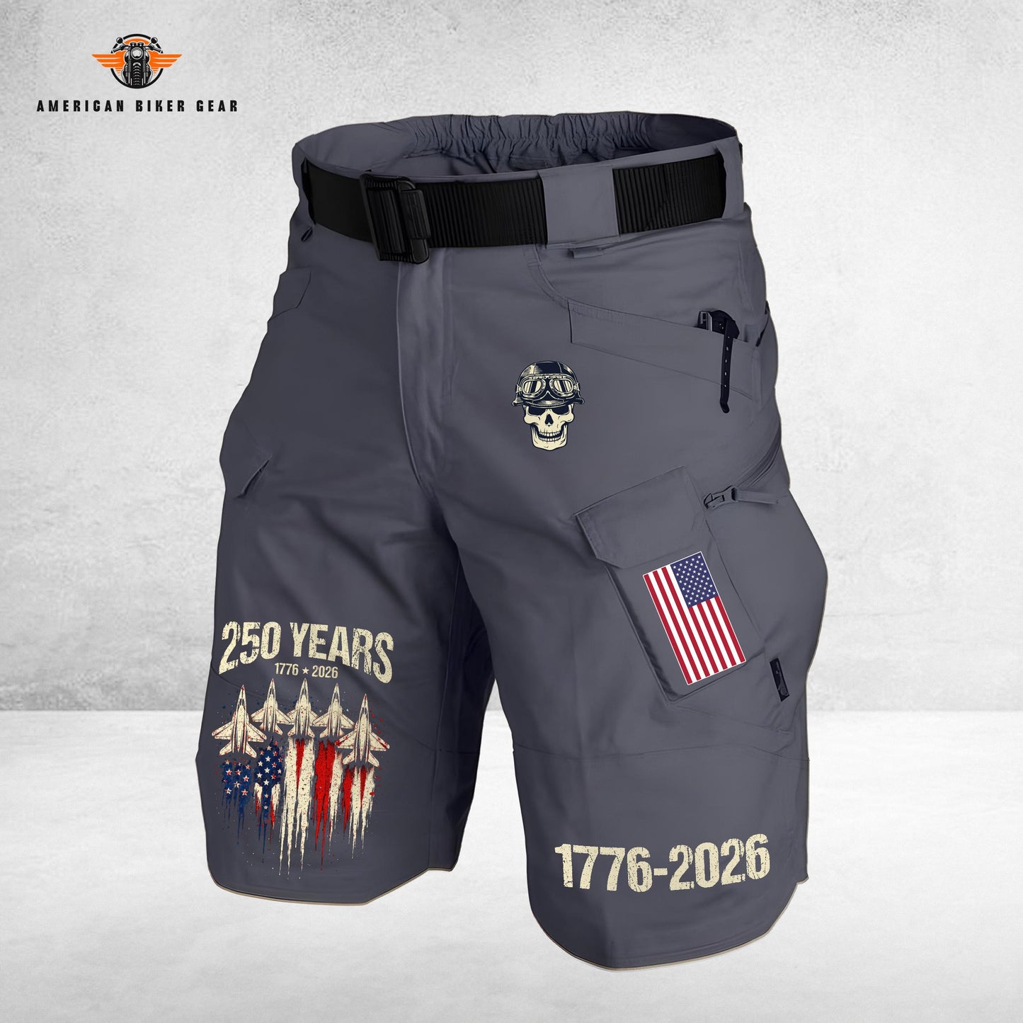 Biker USA 250th Anniversary Personalized Front Pockets Tactical Shorts (Belt Not Included) TP03