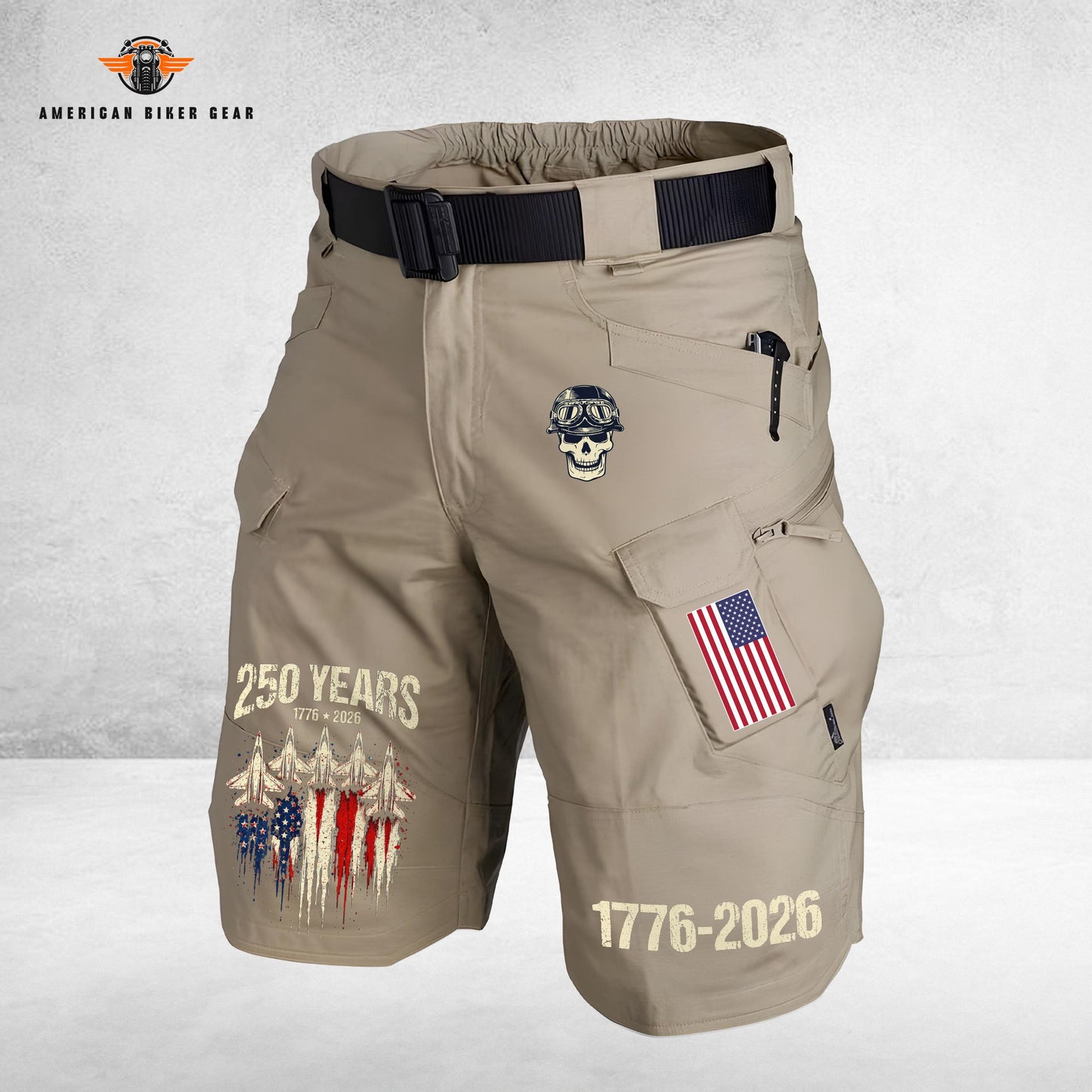 Biker USA 250th Anniversary Personalized Front Pockets Tactical Shorts (Belt Not Included) TP03