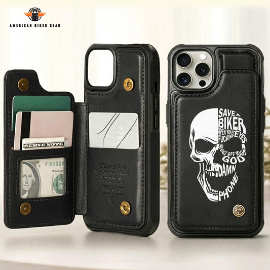 Save A Biker Personalized Leather Wallet Phone Case TP01