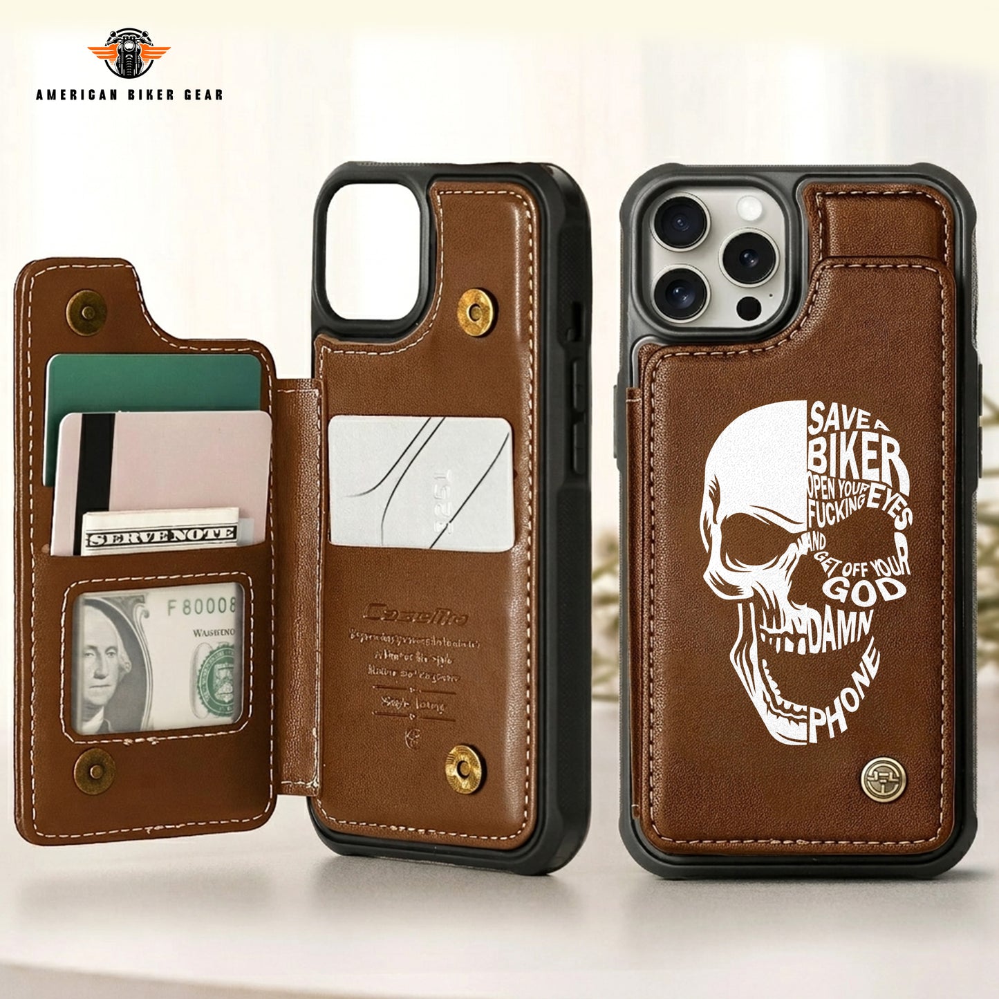 Save A Biker Personalized Leather Wallet Phone Case TP01