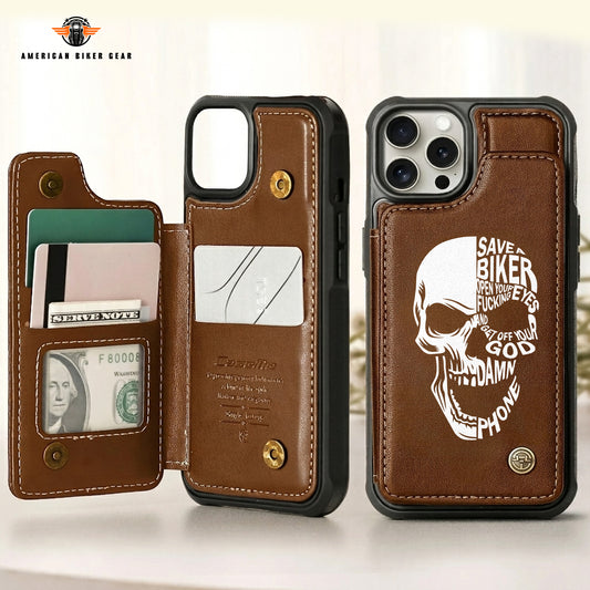 Save A Biker Personalized Leather Wallet Phone Case TP01