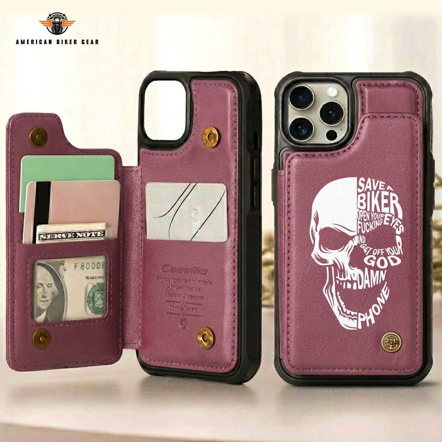 Save A Biker Personalized Leather Wallet Phone Case TP01